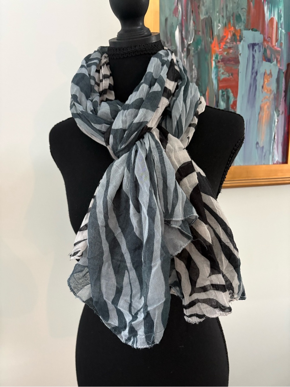 Lightweight Gauze Cloth Blue Scarf